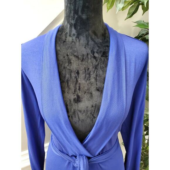 Romantic Hut Women's Solid Blue Polyester V-Neck Long Sleeve Knee Length Dress M - Picture 6 of 11